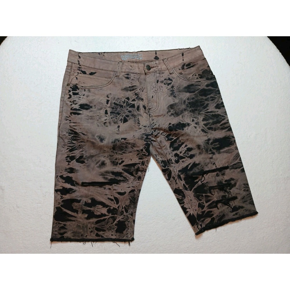 Robin's Jean Men's Shorts Size 36 Black Gray Tie Dye Acid Wash Denim Cutoffs